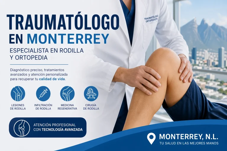 Traumatólogo en Monterrey especialista en rodilla realizando evaluación de rodilla a paciente